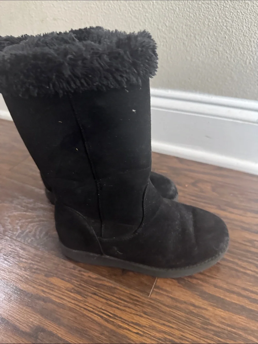 Cat & Jack Black Faux Suede Mid-Calf Boots with Plush Cuff
